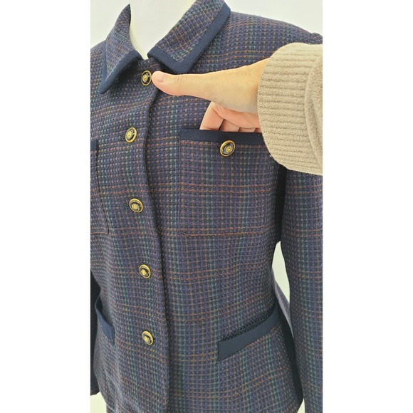 Kasper ASL Tweed Navy Skirt Suit Set 12 Petite Wool Vtg Career Dark Academia - Picture 2 of 12